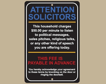 Attention Solicitors Modern Aluminum Sign, Front Door Sign, Outdoor Signage, Home Security, Privacy Reminder, Business Signage