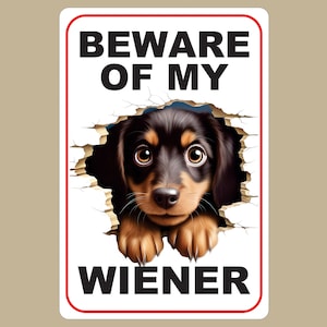 Beware Of My Wiener, Novelty Dachshund Sign, 8X12 Aluminum Wall Art, Weiner Dog Lover Gift