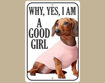 Personalized Dachshund Sign: Good Girl in Pink, Funny Dog Lover Gift