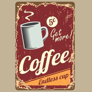 Retro Looking Coffee Sign, Distressed Style Aluminum Wall Decor, Kitchen Cafe Plaque, Coffee Lover Gift Idea