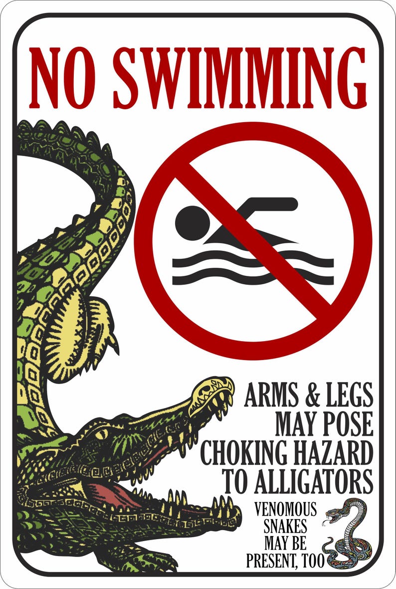 Weatherproof Alligator Caution Sign, No Swimming Beware, Outdoor Pond ...