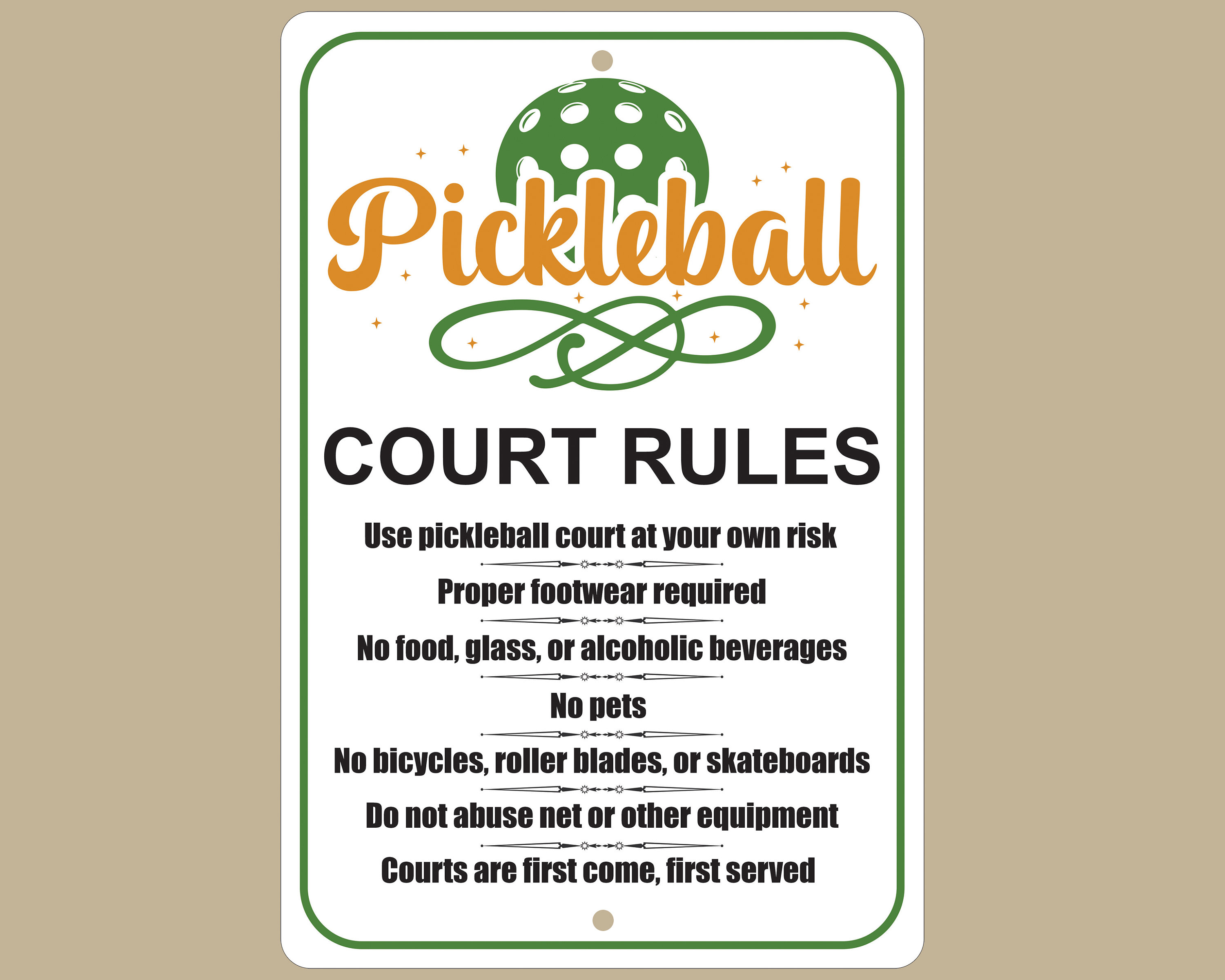 Pickleball Aluminum Sign, Court Rules, 8X12 Inches, Indoor