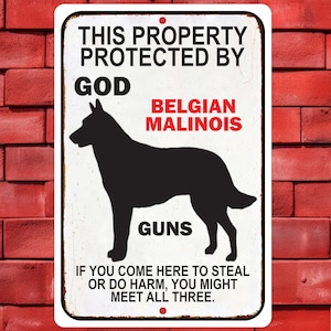 Belgian Malinois Guard Dog Sign, Warning Sign for Dog Owners, Metal House Sign