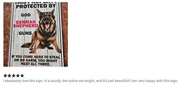 German Shepherd Warning Sign: 2nd Amendment Decor, 8x12 Novelty