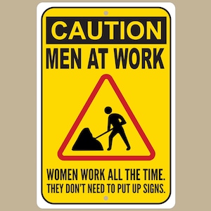 Funny Caution Men at Work Sign, Hard Hat Area Signage, Safety First Warning, Construction Zone Decor, Industrial Theme Sign