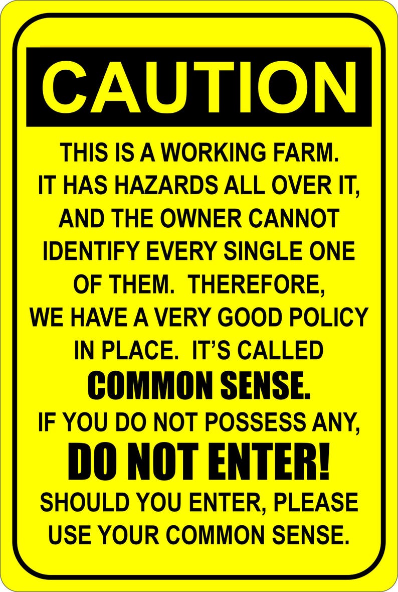 Metal Farm Common Sense Caution Sign, Aluminum Farmhouse Decor, Outdoor ...