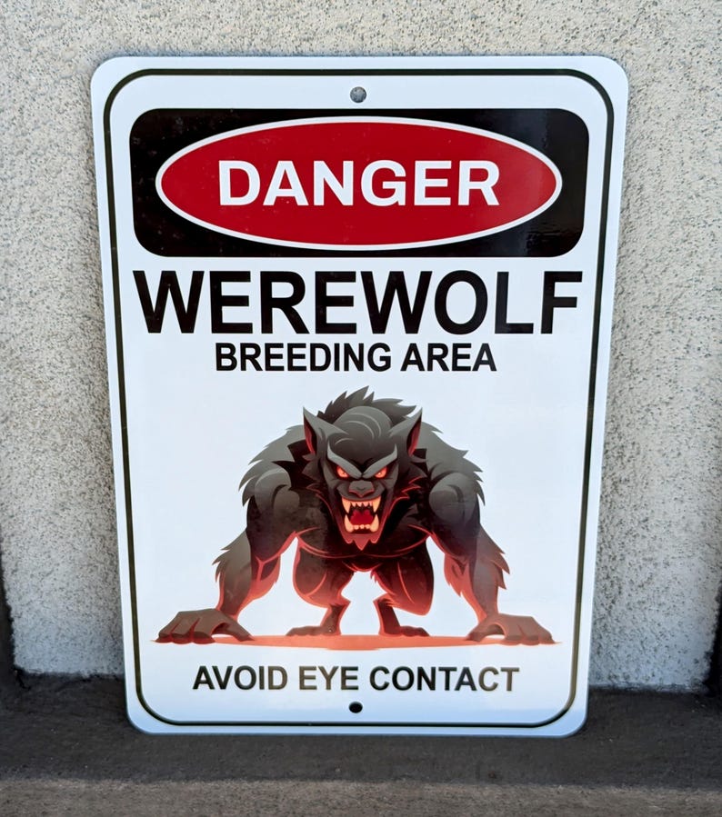 Warewolf Signs Funny Werewolf Breeding Zone Sign, Aluminum Novelty Decor, Unique ...