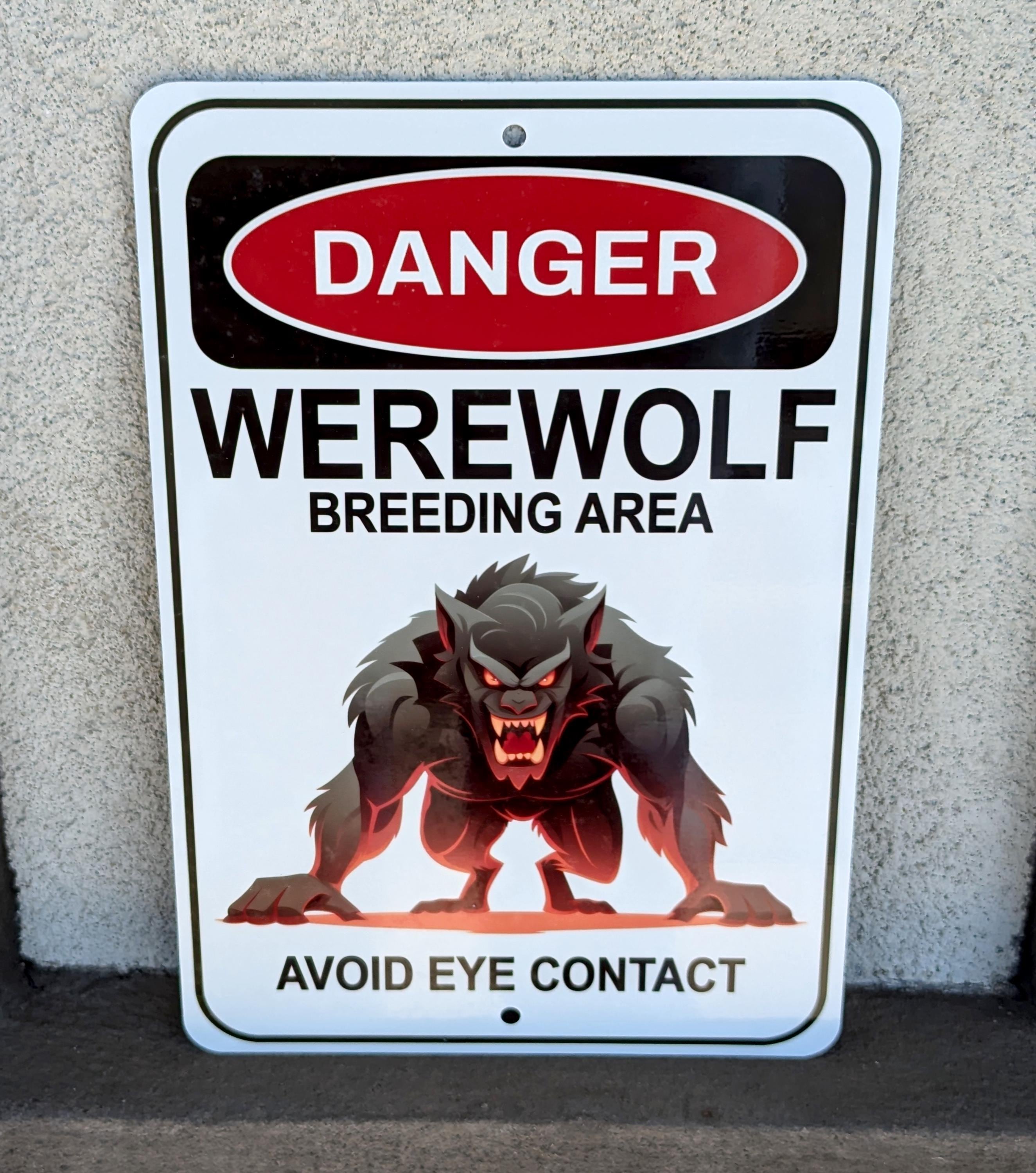 Funny Werewolf Breeding Zone Sign, Aluminum Novelty Decor, Unique ...