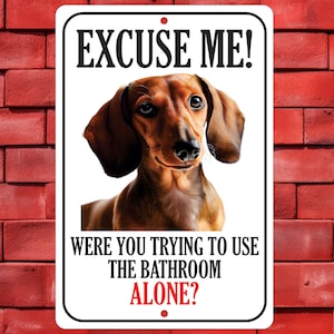 Cute Dachshund Sign, Using Bathroom Alone Sign, Funny Dog Lover Gift, Novelty Decor