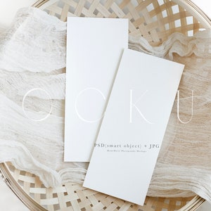 10x23cm Minimales Hochzeitsprogramm Mockup, Modernes stationäres Hochzeitsprogramm, doppelseitiges Menü-Menü, einfaches neutrales Hochzeitsprogramm-Mockup