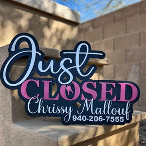 Just Closed Sign Photo Prop Realtor Marketing Tool Social Media Content Creation Real Estate Professional Wooden Construction Key Ceremony Celebration Sold Home Announcement Custom Personalized Text Client Appreciation Gift Agent Branding