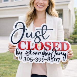 Wooden Photo Prop Sign Realtor Closing Day Celebration Key Ceremony Marketing Tool Social Media Content Real Estate Agent Professional Branding Sold Home Announcement Custom Personalized Gift Client Appreciation Handcrafted Construction