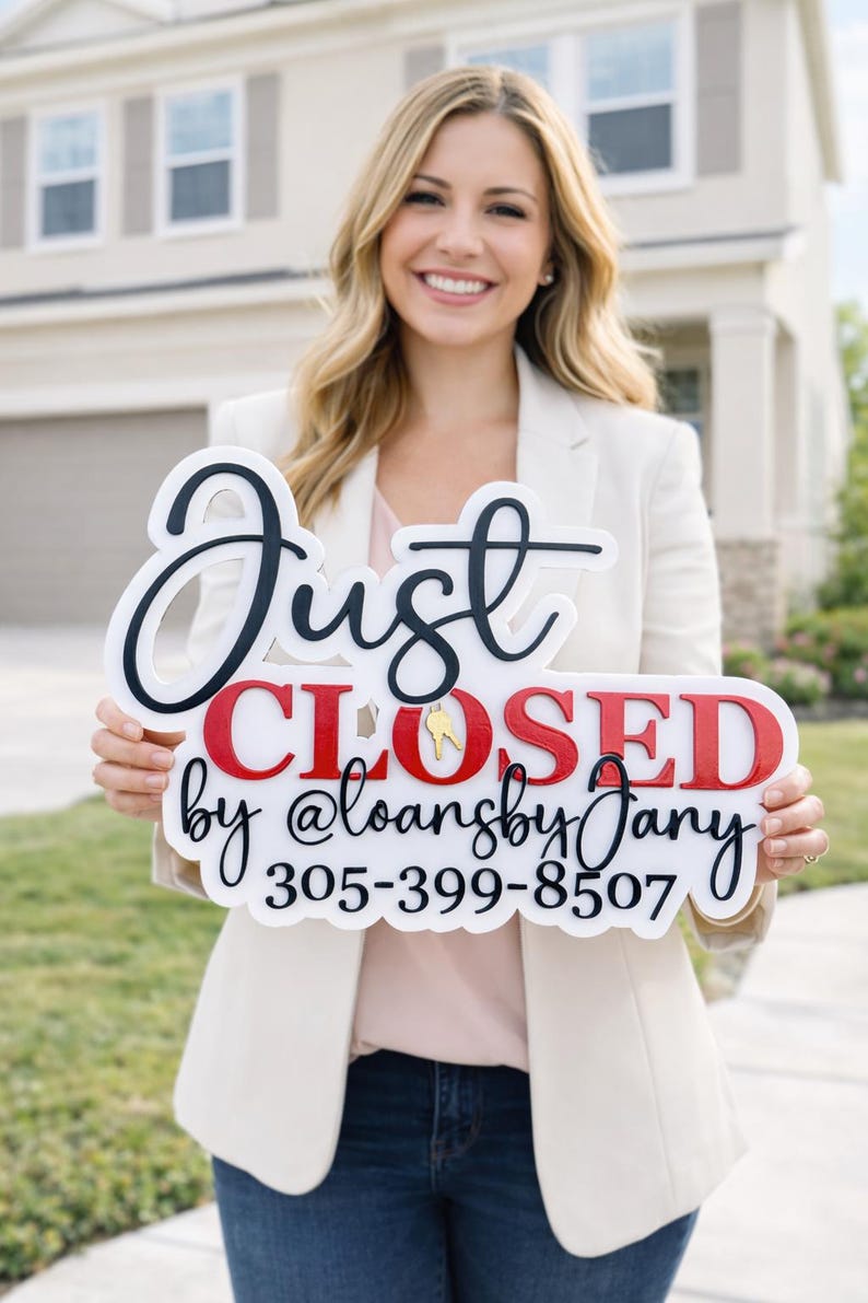 Wooden Photo Prop Sign Realtor Closing Day Celebration Key Ceremony Marketing Tool Social Media Content Real Estate Agent Professional Branding Sold Home Announcement Custom Personalized Gift Client Appreciation Handcrafted Construction