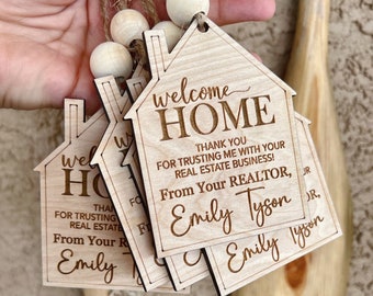 Real Estate Gift Basket Tag Realtor Closing Gift Thank You Tag Realtor logo Welcome Home Gift Tag Wood Gift Tag Engraved Tag for Gift
