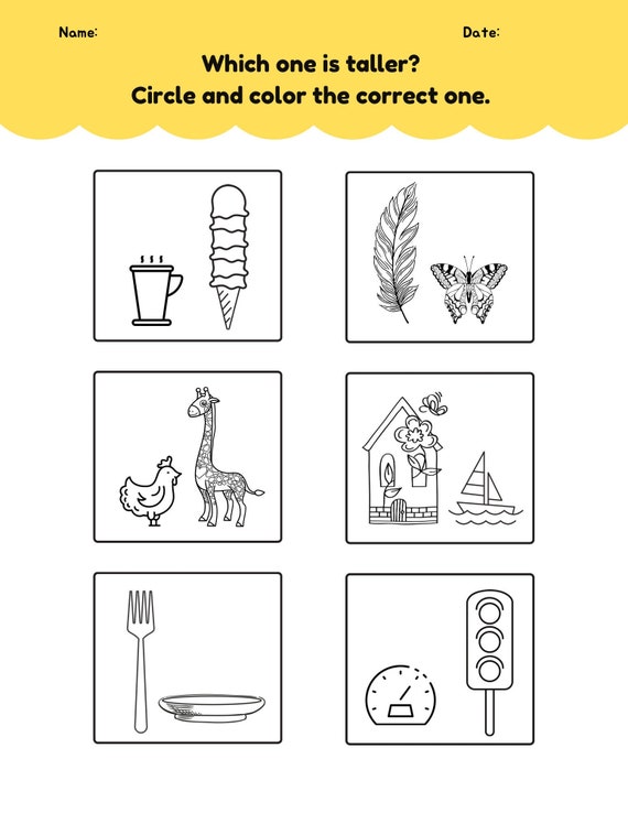 Taller and Shorter Comparison Worksheet Bundle - Etsy Ireland