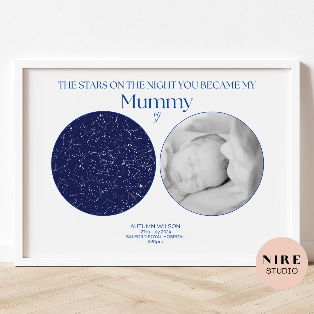 New Mum Personalised Star Map Gift, the Night You Became My Mummy, Baby ...