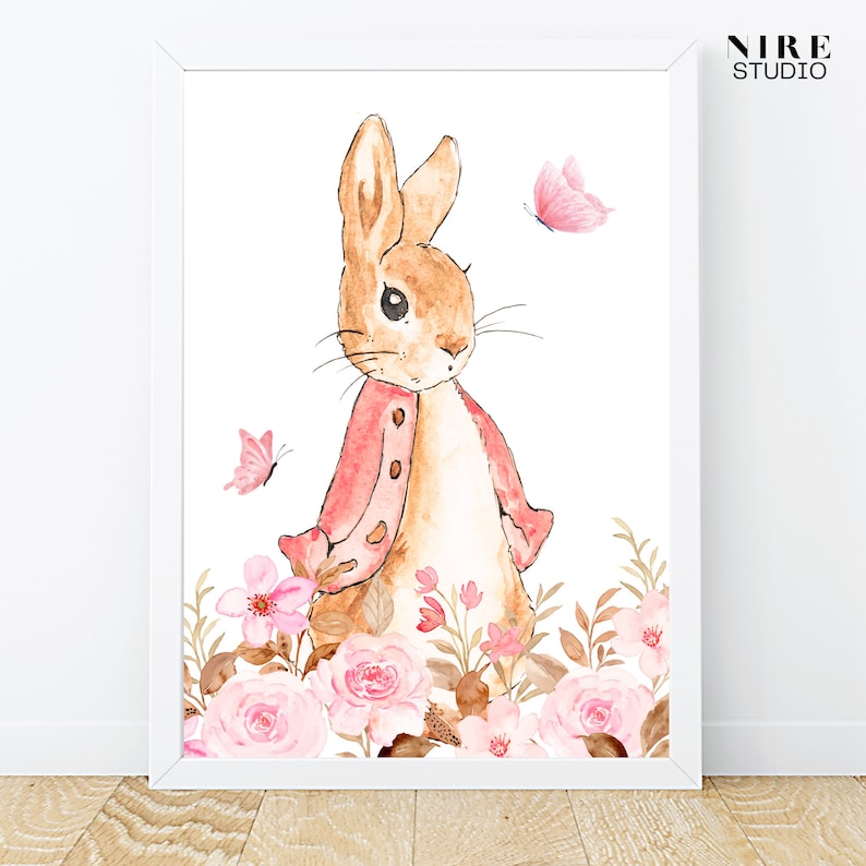 Peter Rabbit Nursery Print, Flopsy Rabbit Wall Art, Personalised Name ...