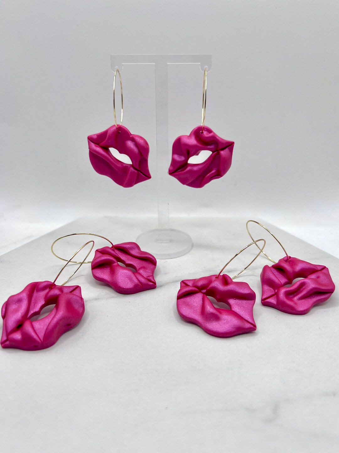 Pink Lip Valentine Earrings, Kiss Hoop Earrings, Valentine Hoop Earrings, Lip Hoop Earrings