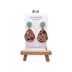 Floral Teardrop Earrings, Floral Farmhouse Style Dangles, Bright Floral Earrings, Summer Earrings, Handmade Dangles, Polymer Clay, Unique