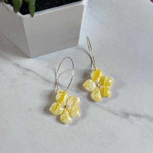 Yellow Floral Hoop Earrings: Handmade Polymer Clay Jewelry