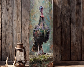 Rustic Turkey Gobbler Canvas Print, Farmhouse Style Wall Art, Thanksgiving Masculine Gift for Outdoorsman