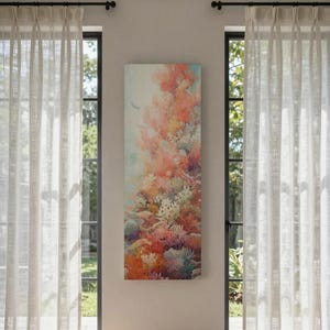 Kleurrijke koraalrifkunst aan de muur, canvas verticaal oceaanthema, badkamerdecoratie kust