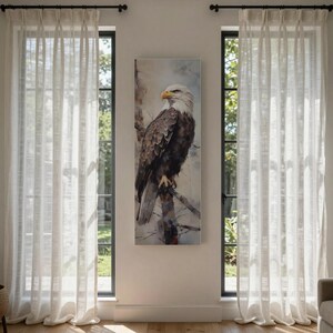 Patriotic Bald Eagle Wall Art, Tall Narrow Canvas for Office Decor, American Wildlife Painting image 2