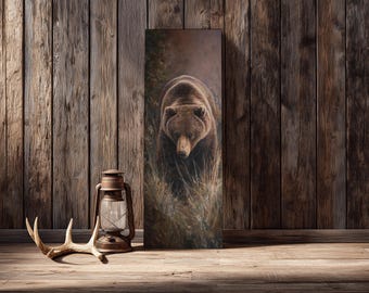 Grizzly Bear Canvas Print: Rustic Cabin Wall Art, Framed Lodge Decor