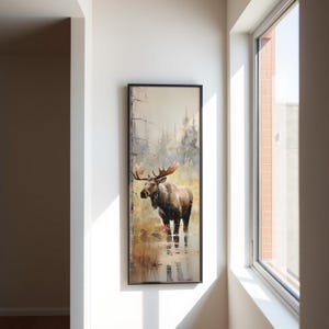 Quadro su tela raffigurante un alce, decorazione rustica con cornice, dipinto di animali selvatici Black Framed Canvas
