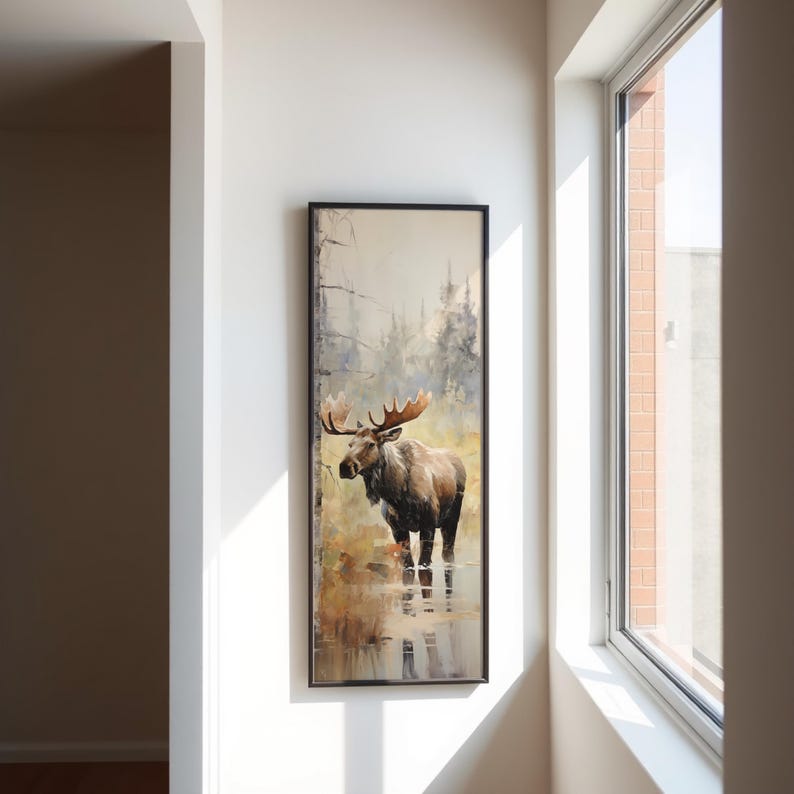 Quadro su tela raffigurante un alce, decorazione rustica con cornice, dipinto di animali selvatici Black Framed Canvas