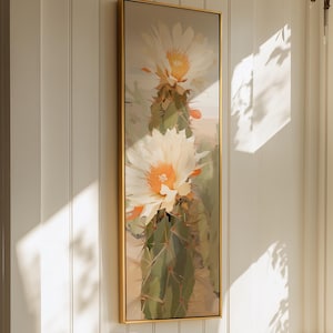 Arte de cactus del suroeste, decoración moderna del desierto, estampado floral vertical grande para la entrada