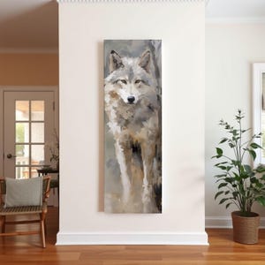 Moody Wolf Painting, Cabin Wall Art Canvas, Rustic Lodge Decor, Earthy Woodland Animal Print, Spirit Animal Gift for Him image 6