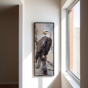 Patriotic Bald Eagle Wall Art, Tall Narrow Canvas for Office Decor, American Wildlife Painting Black Framed Canvas