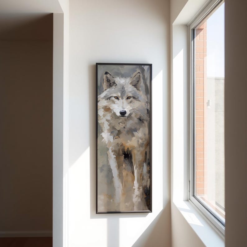Moody Wolf Painting, Cabin Wall Art Canvas, Rustic Lodge Decor, Earthy Woodland Animal Print, Spirit Animal Gift for Him Black Framed Canvas
