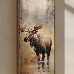 Quadro su tela raffigurante un alce, decorazione rustica con cornice, dipinto di animali selvatici Gold Framed Canvas