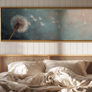 Decorazione murale con dente di leone, grande tela orizzontale, stravagante decorazione in stile fattoria, stampa botanica da posizionare sopra il divano