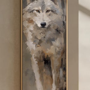 Moody Wolf Painting, Cabin Wall Art Canvas, Rustic Lodge Decor, Earthy Woodland Animal Print, Spirit Animal Gift for Him Gold Framed Canvas