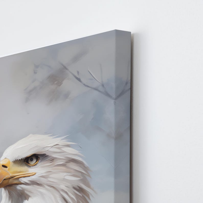 Patriotic Bald Eagle Wall Art, Tall Narrow Canvas for Office Decor, American Wildlife Painting image 9