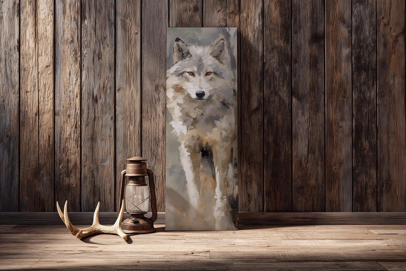 Rustic Wolf Moody Wolf Painting, Cabin Wall Art Canvas, Rustic Lodge Decor, Earthy ...