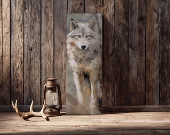 Moody Wolf Painting, Cabin Wall Art Canvas, Rustic Lodge Decor, Earthy Woodland Animal Print, Spirit Animal Gift for Him