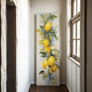 Lemon Wall Art for Kitchen, Framed Vertical Canvas, Italian Farmhouse Decor, Large Botanical Fruit Print