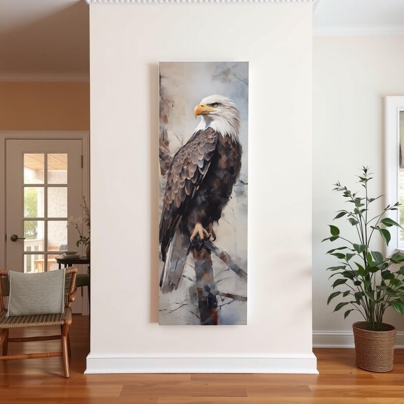 Patriotic Bald Eagle Wall Art, Tall Narrow Canvas for Office Decor, American Wildlife Painting image 7