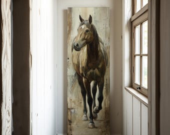 Vertical Horse Canvas Print: Moody Equestrian Wall Art, Farmhouse Decor