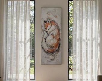 Sleeping Fox Canvas Print, Rustic Nursery Decor