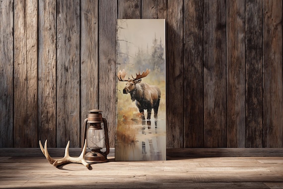 Moose Canvas Wall Art, Framed Rustic Lodge Decor, Wildlife Painting