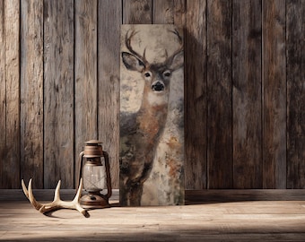 Whitetail Deer Portrait Canvas – Rustic Farmhouse Buck Head Print