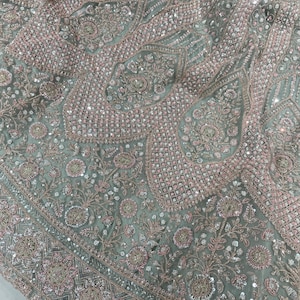 Original | Pastel Green Lehenga Choli with Rose Gold Embroidery Sequin Work | Bridal & Party Wear | Custom Made | Heavy Designer Outfit