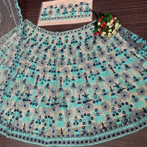 HEAVY FUAX GEORGEET & HEAVY CHINE SEQUENCE WORK WITH DIMOND HAND WORK CAN-CAN LAHENGA CHOLI