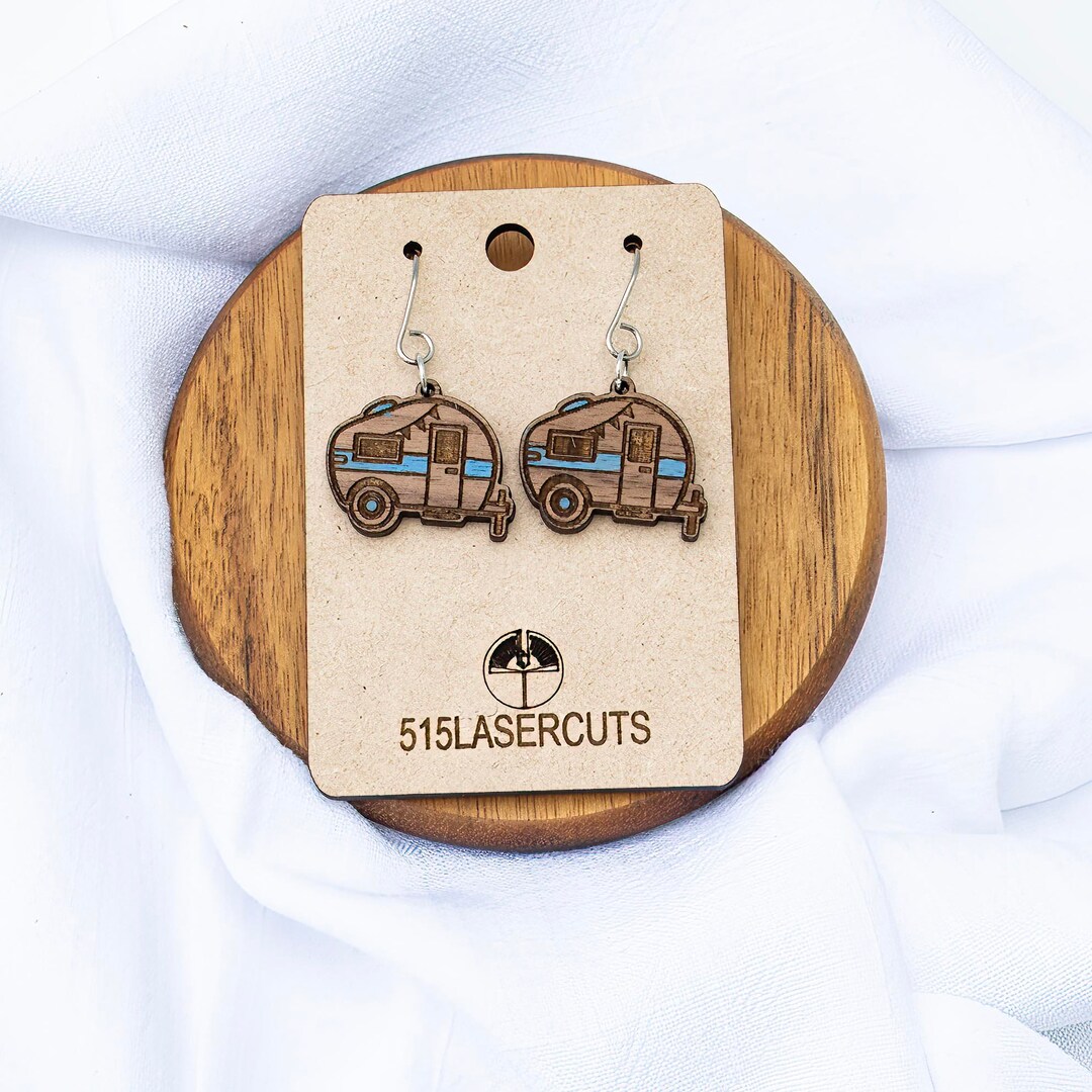 Camper Jewelry, Camper RV Jewelry, Engraved Earrings, Engraved Wood Earrings, Laser Engraved