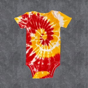 Kansas City Chiefs Inspired Red and Gold Spiral Tie Dye Onesie
